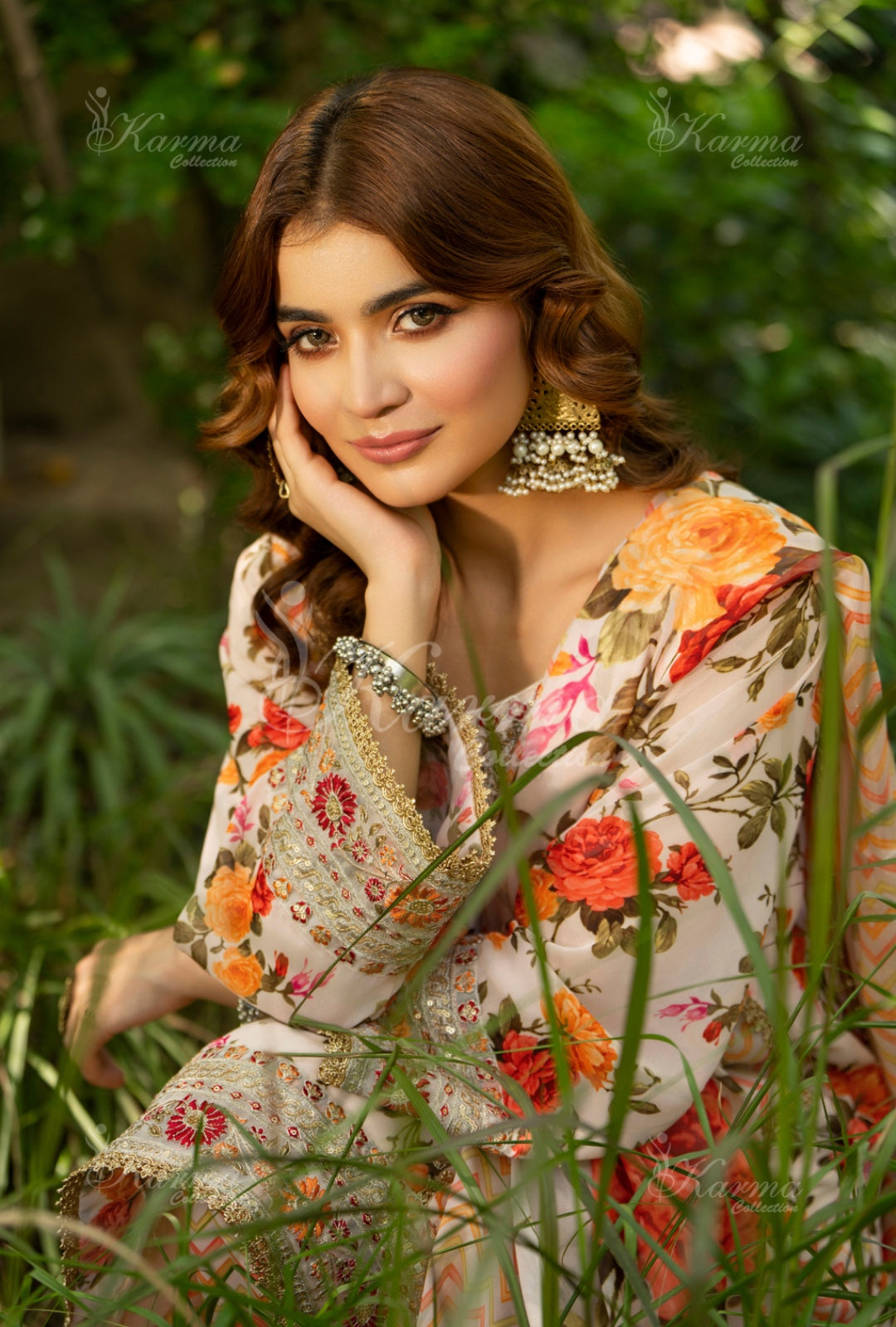 Karma Embroidered Chiffon Shirt with Matte Thread Work KNC 02