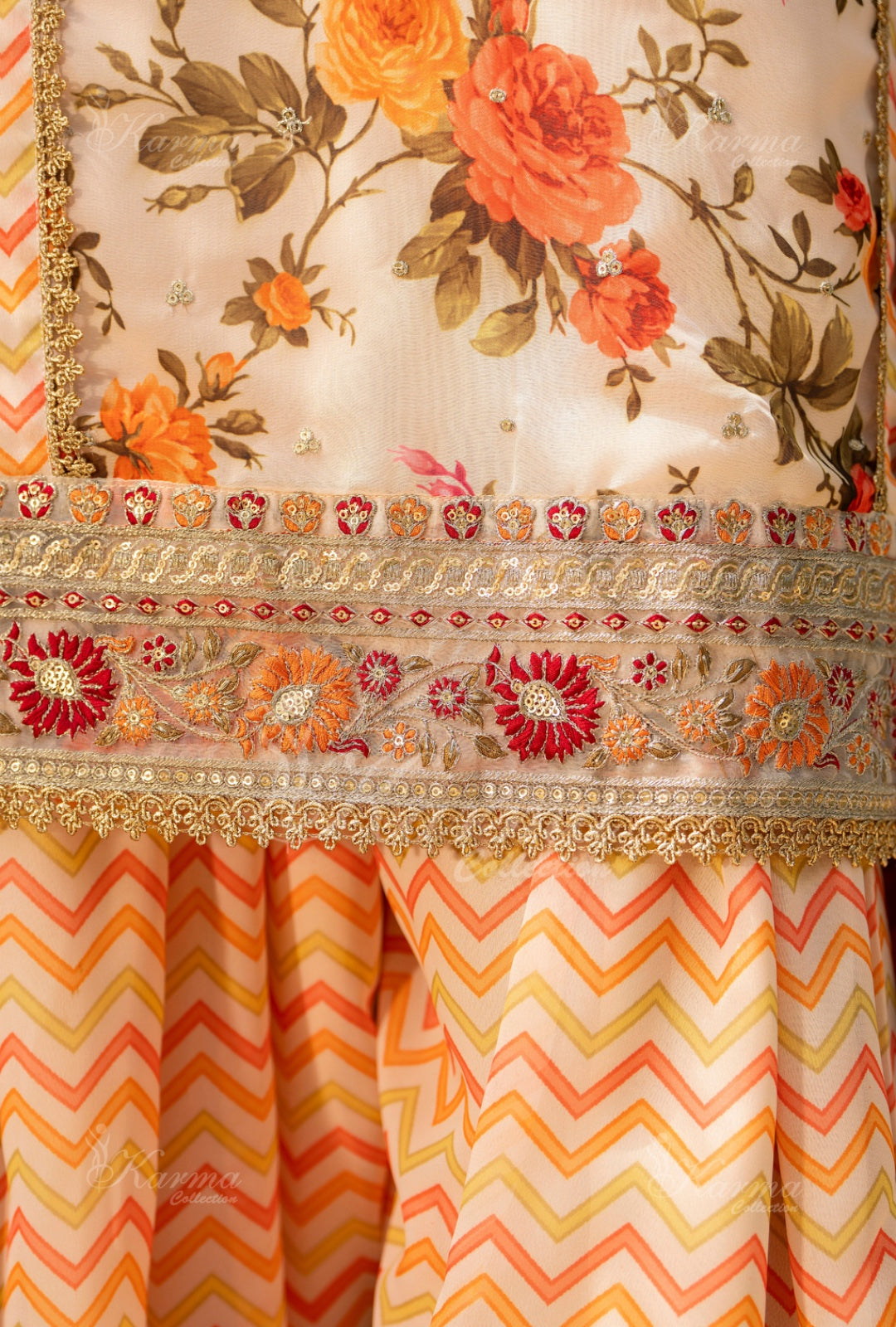 Karma Embroidered Chiffon Shirt with Matte Thread Work KNC 02