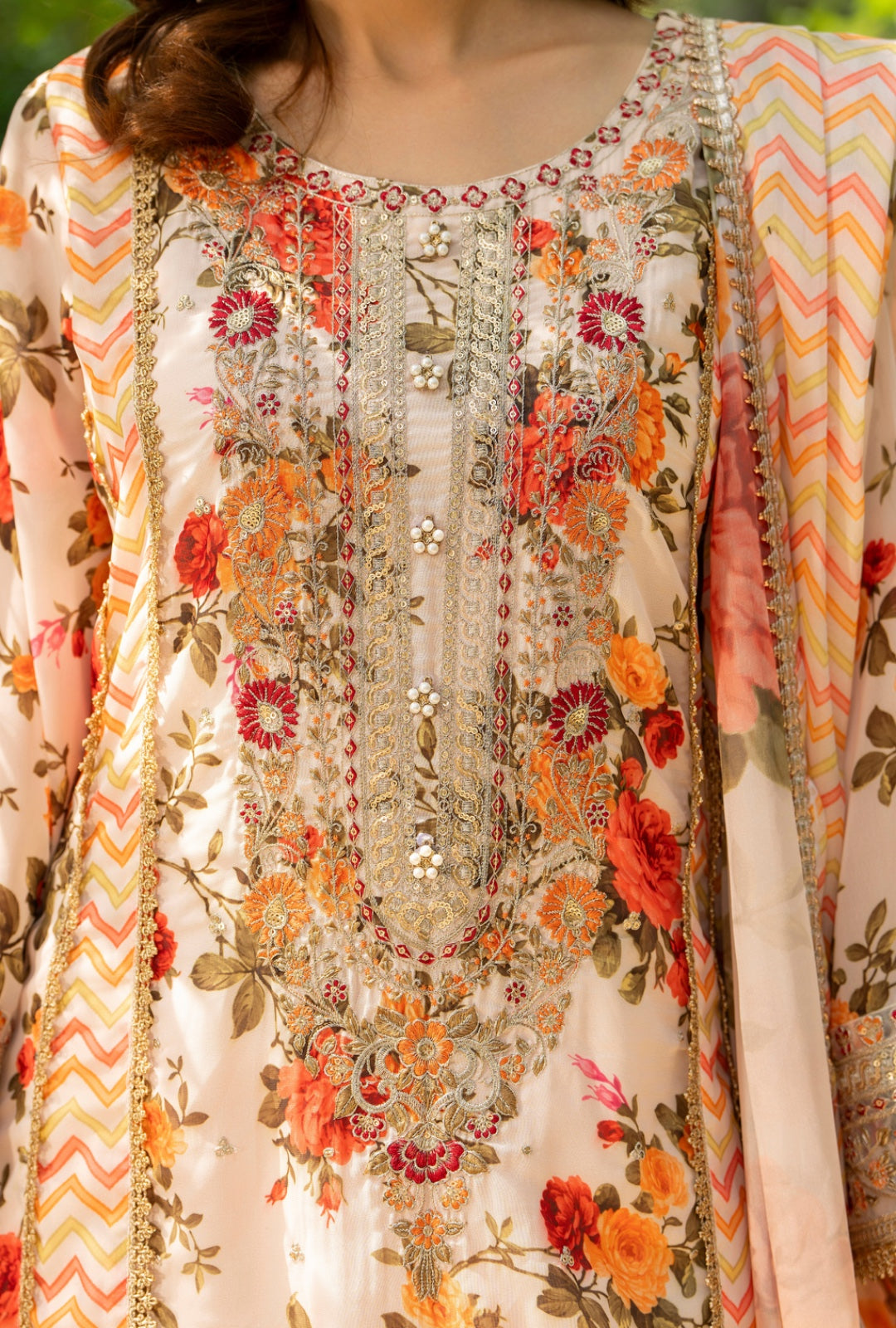 Karma Embroidered Chiffon Shirt with Matte Thread Work KNC 02