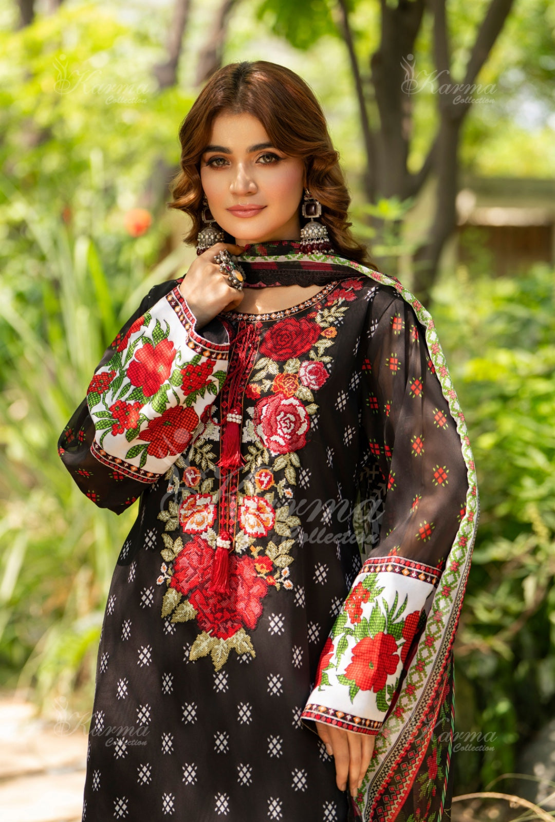 Karma Embroidered Chiffon Shirt with Matte Thread Work KNC 03