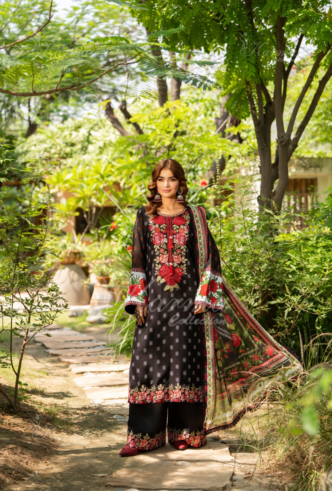 Karma Embroidered Chiffon Shirt with Matte Thread Work KNC 03