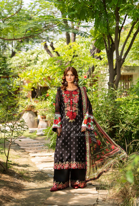 Karma Embroidered Chiffon Shirt with Matte Thread Work KNC 03