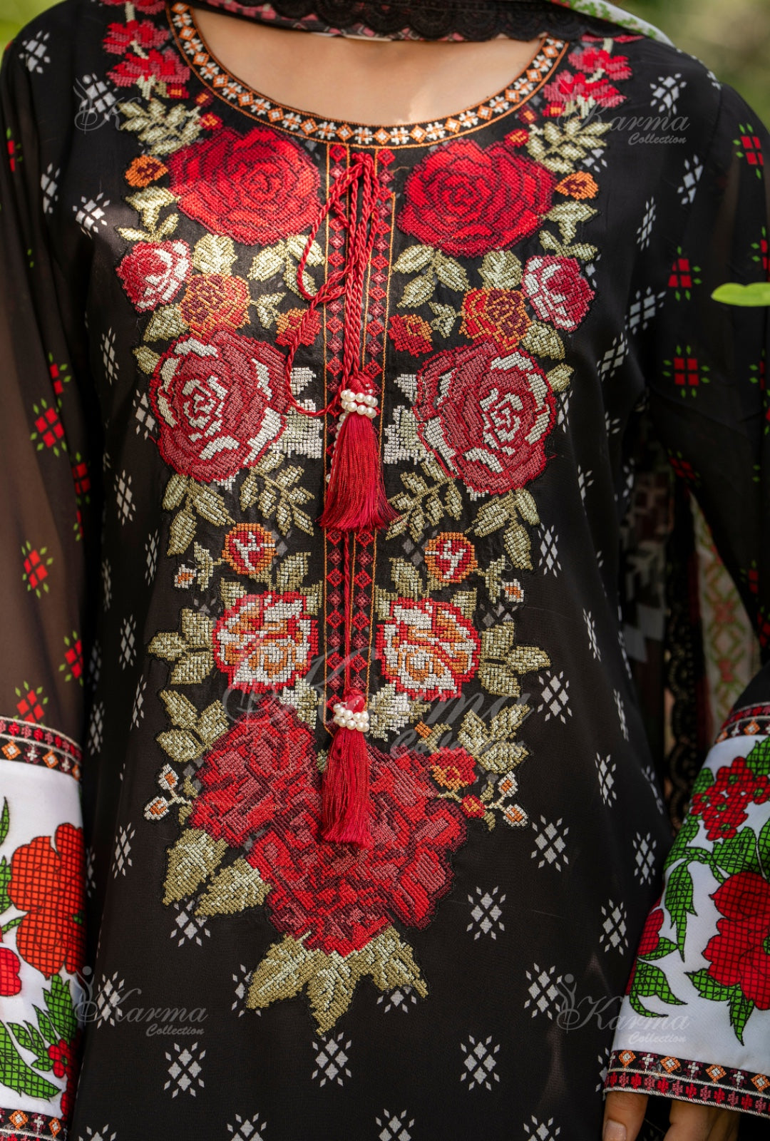 Karma Embroidered Chiffon Shirt with Matte Thread Work KNC 03