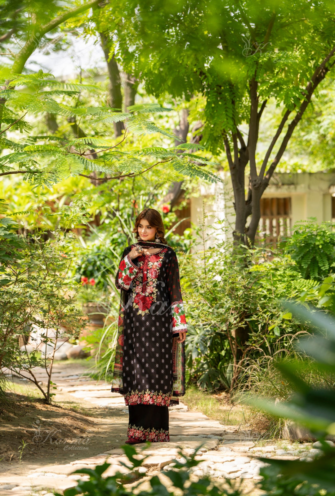 Karma Embroidered Chiffon Shirt with Matte Thread Work KNC 03