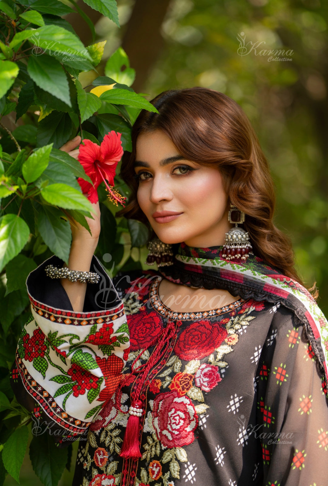 Karma Embroidered Chiffon Shirt with Matte Thread Work KNC 03