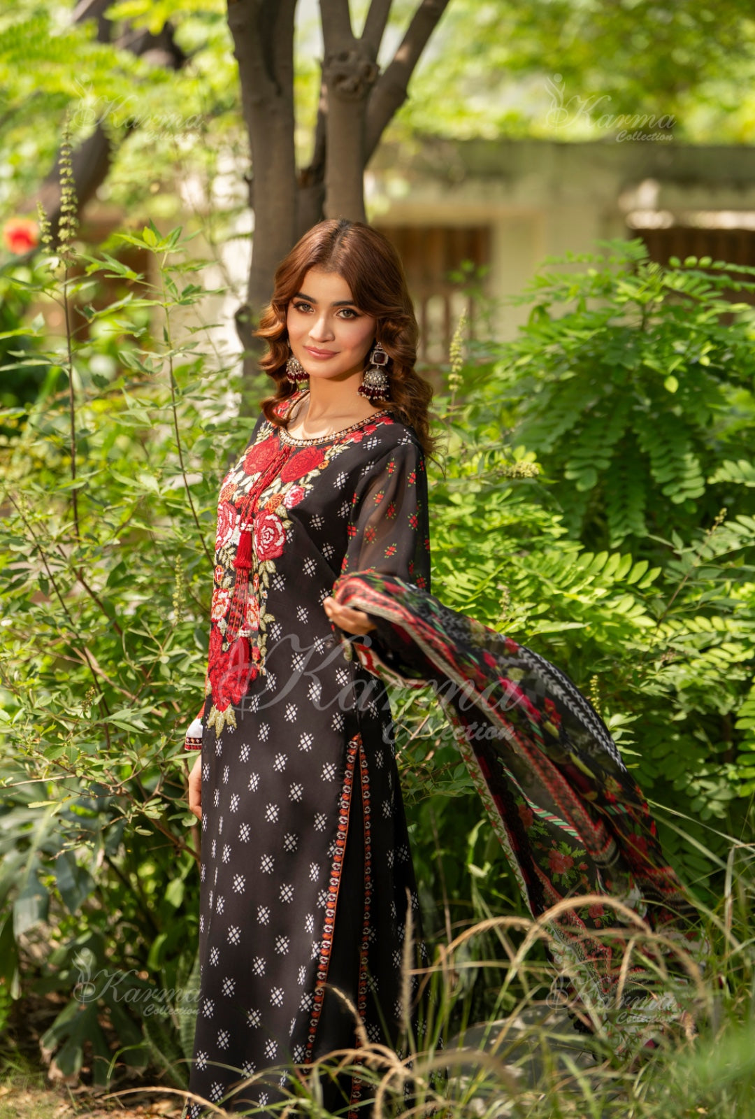 Karma Embroidered Chiffon Shirt with Matte Thread Work KNC 03