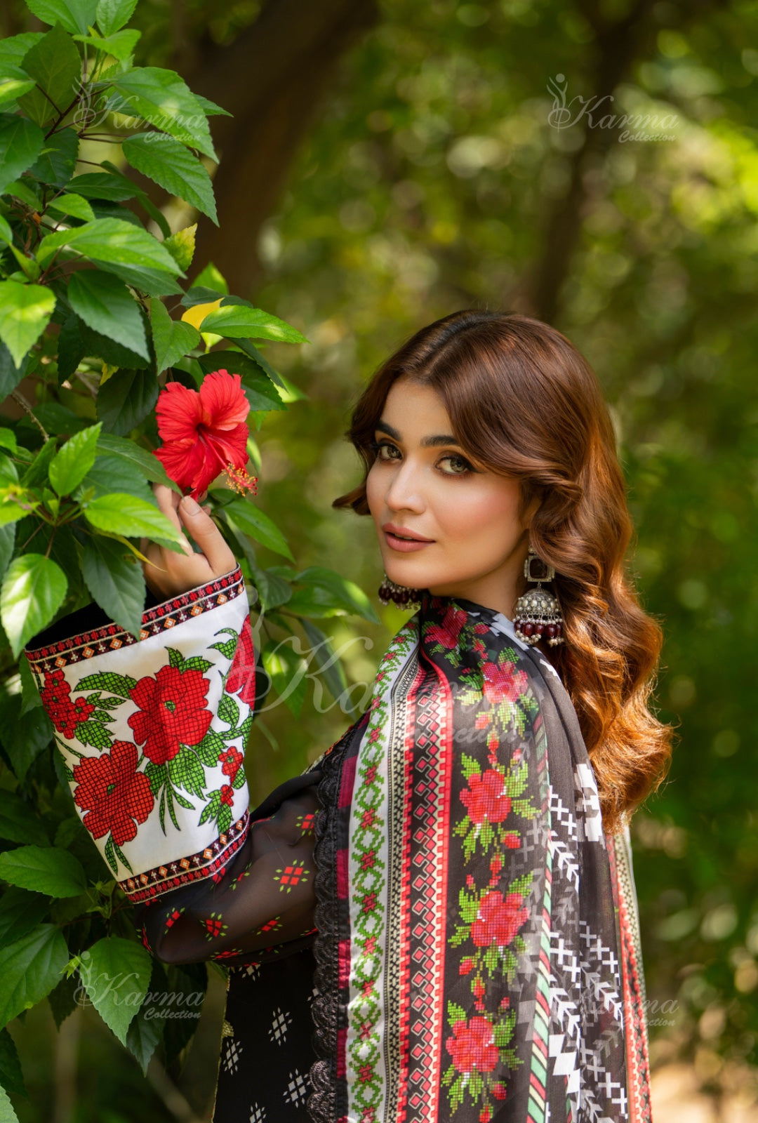 Karma Embroidered Chiffon Shirt with Matte Thread Work KNC 03