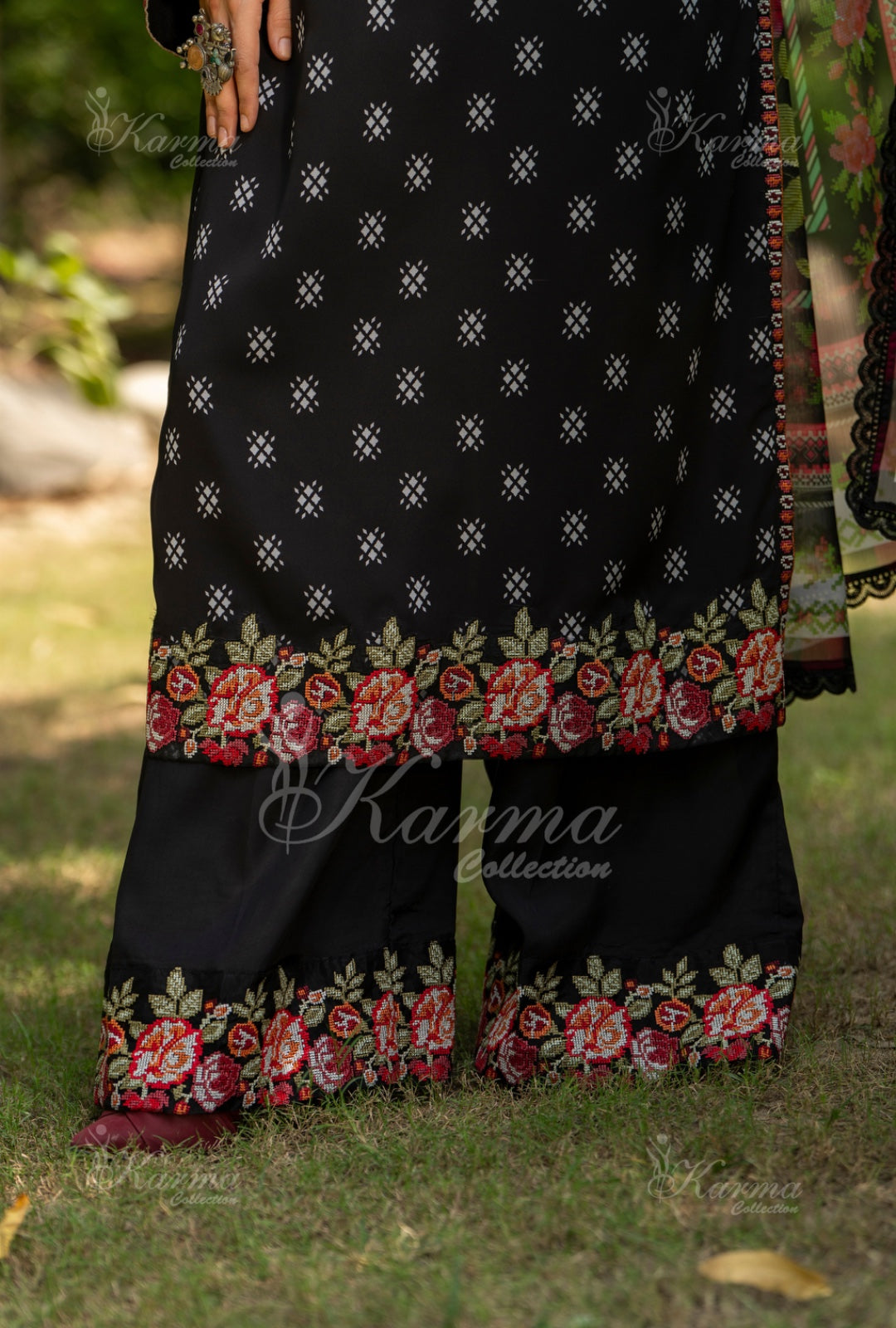 Karma Embroidered Chiffon Shirt with Matte Thread Work KNC 03