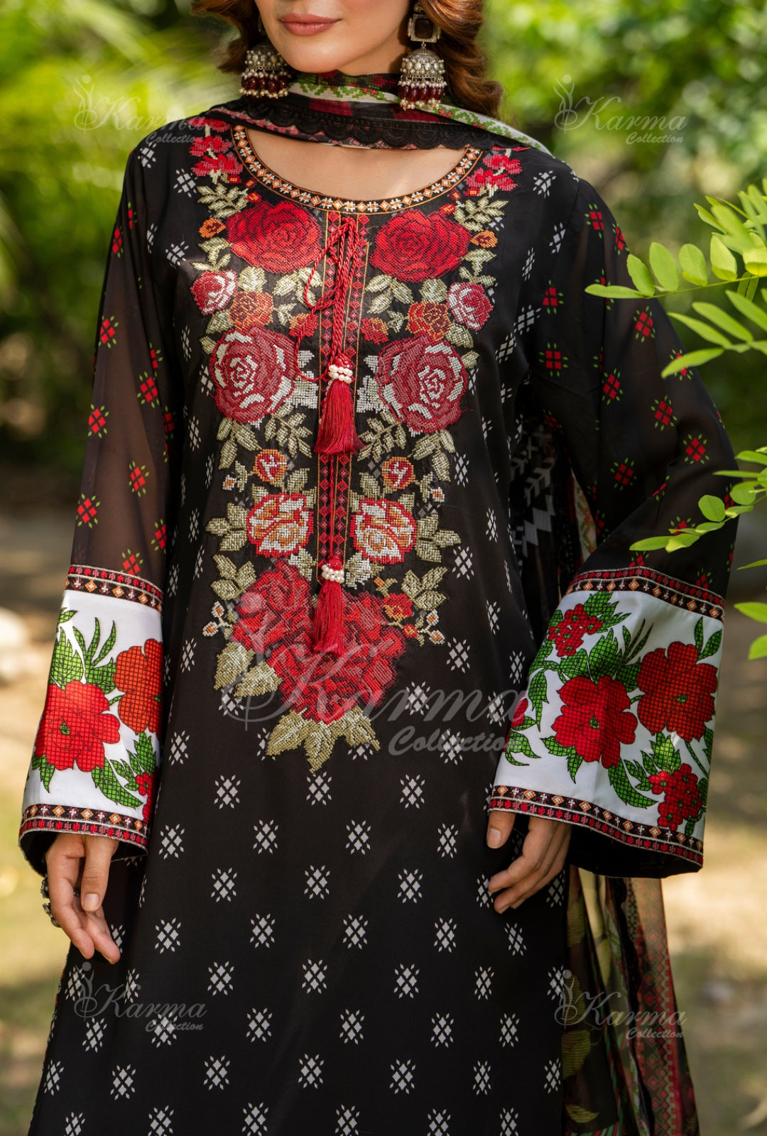 Karma Embroidered Chiffon Shirt with Matte Thread Work KNC 03