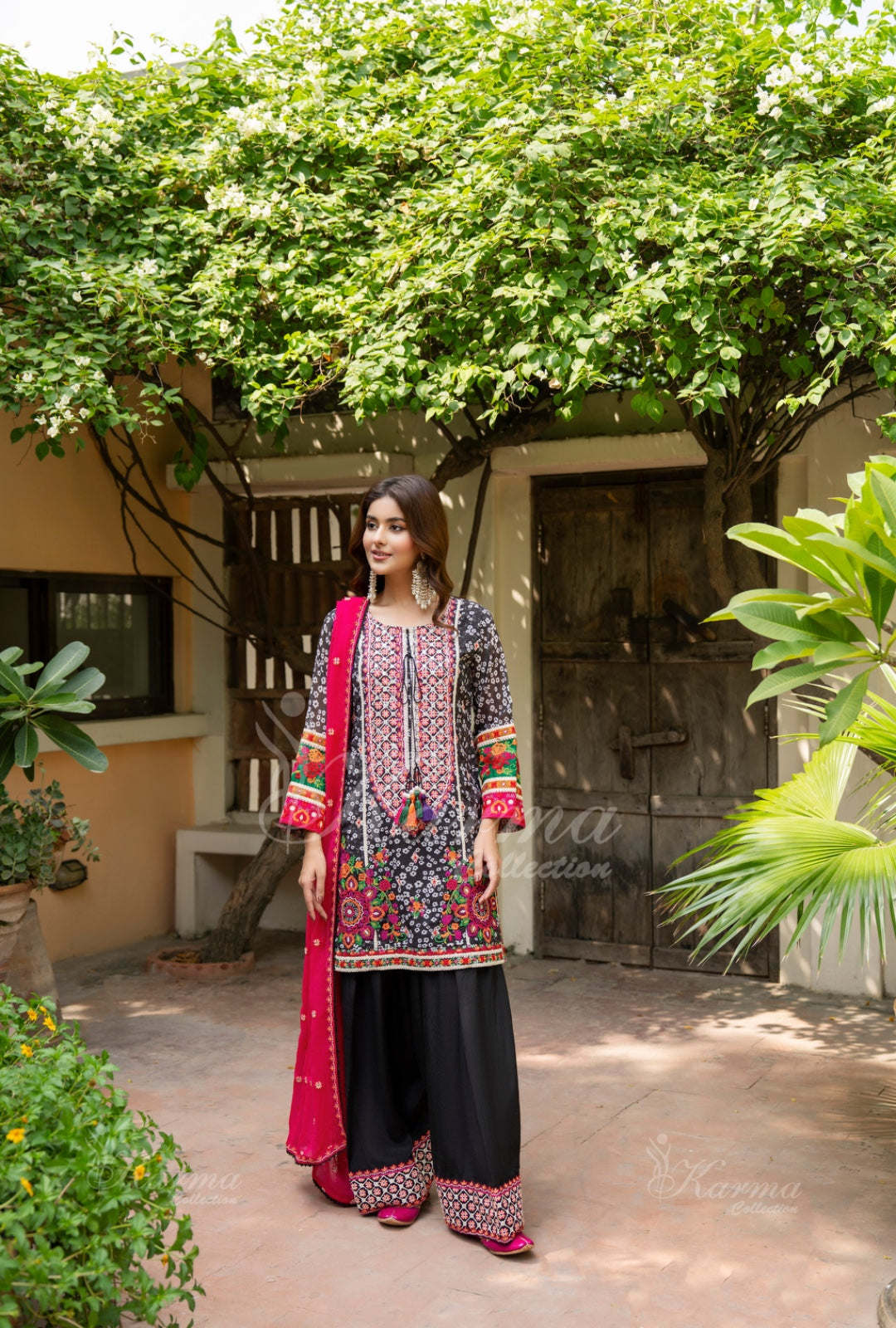 Karma Embroidered Chiffon Shirt with Matte Thread Work KNC 04