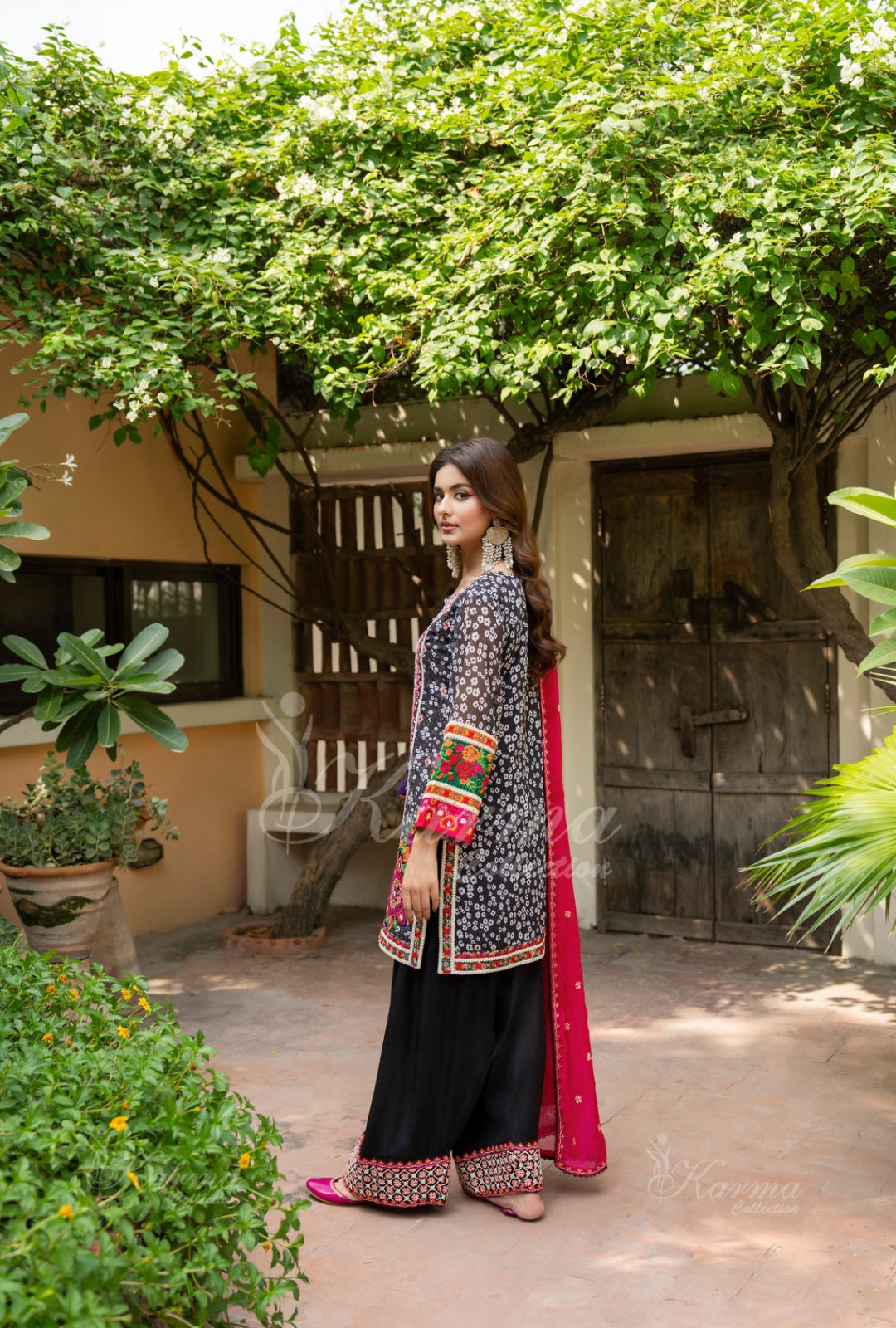 Karma Embroidered Chiffon Shirt with Matte Thread Work KNC 04