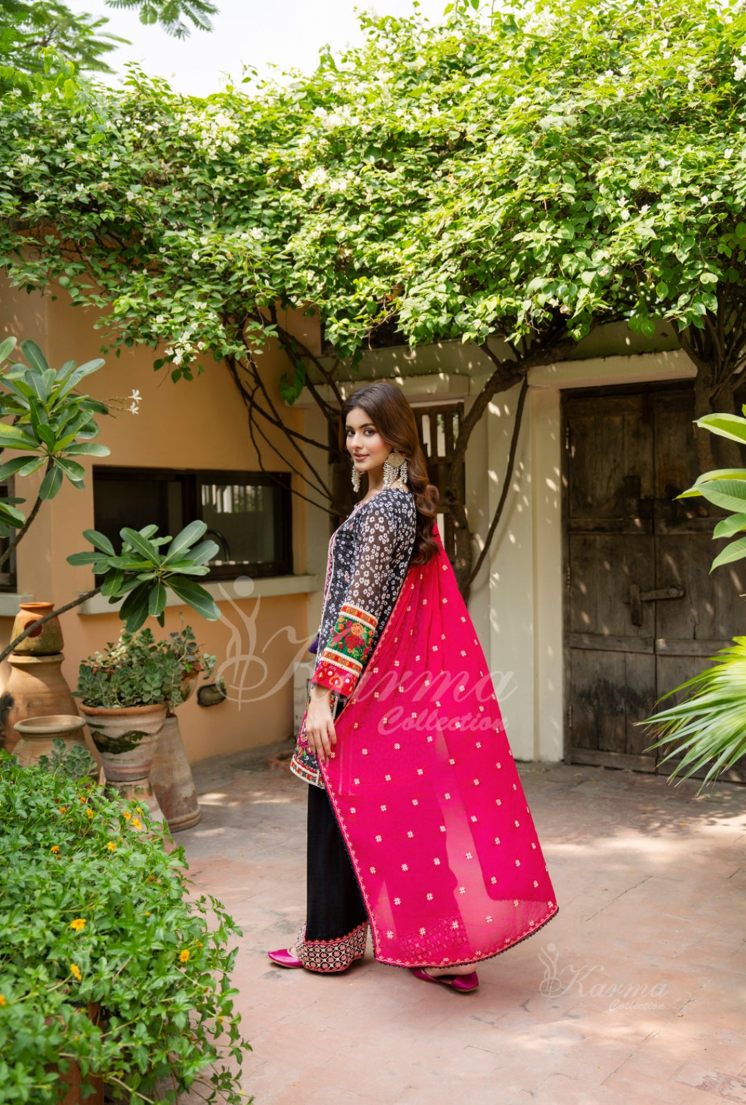 Karma Embroidered Chiffon Shirt with Matte Thread Work KNC 04