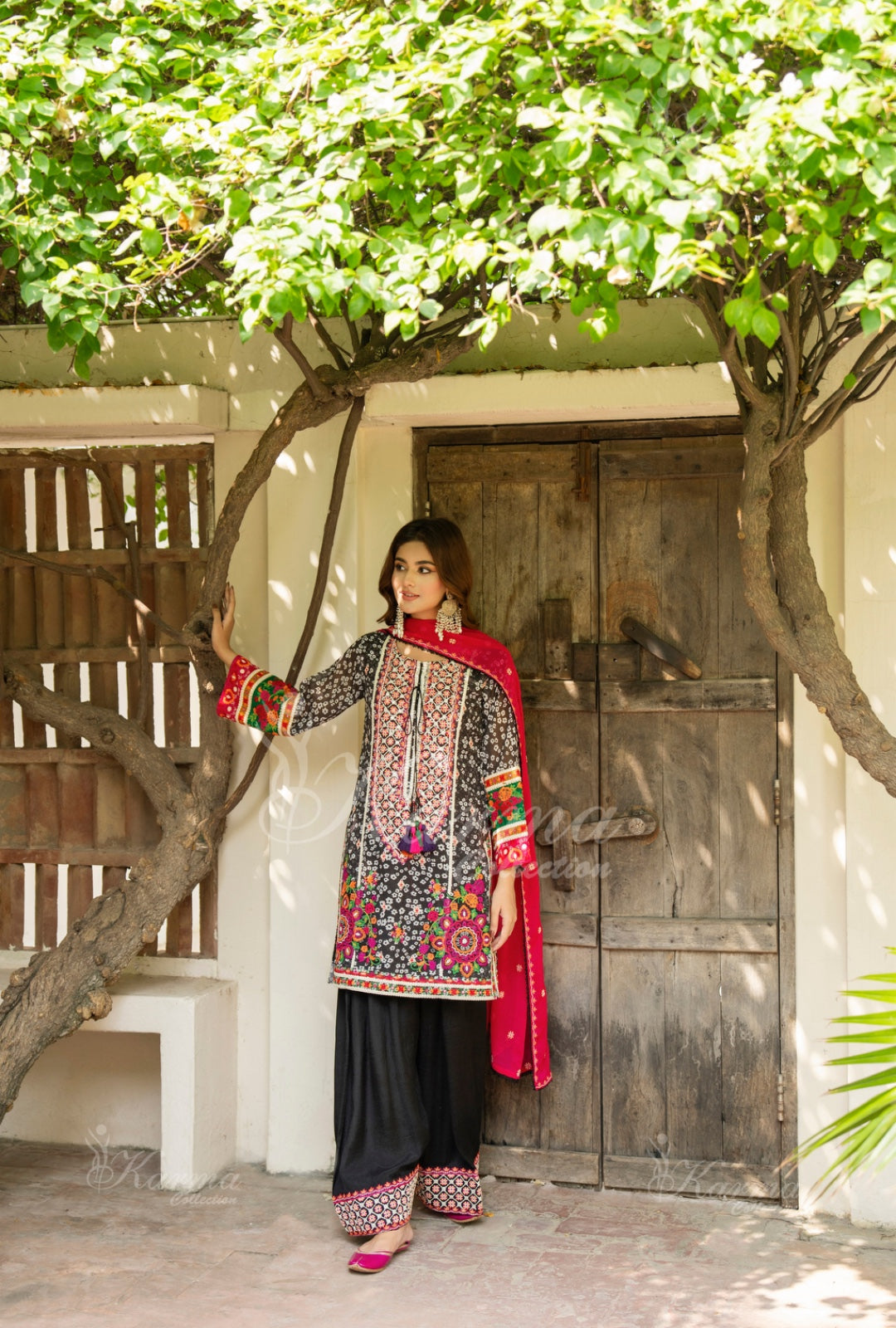 Karma Embroidered Chiffon Shirt with Matte Thread Work KNC 04