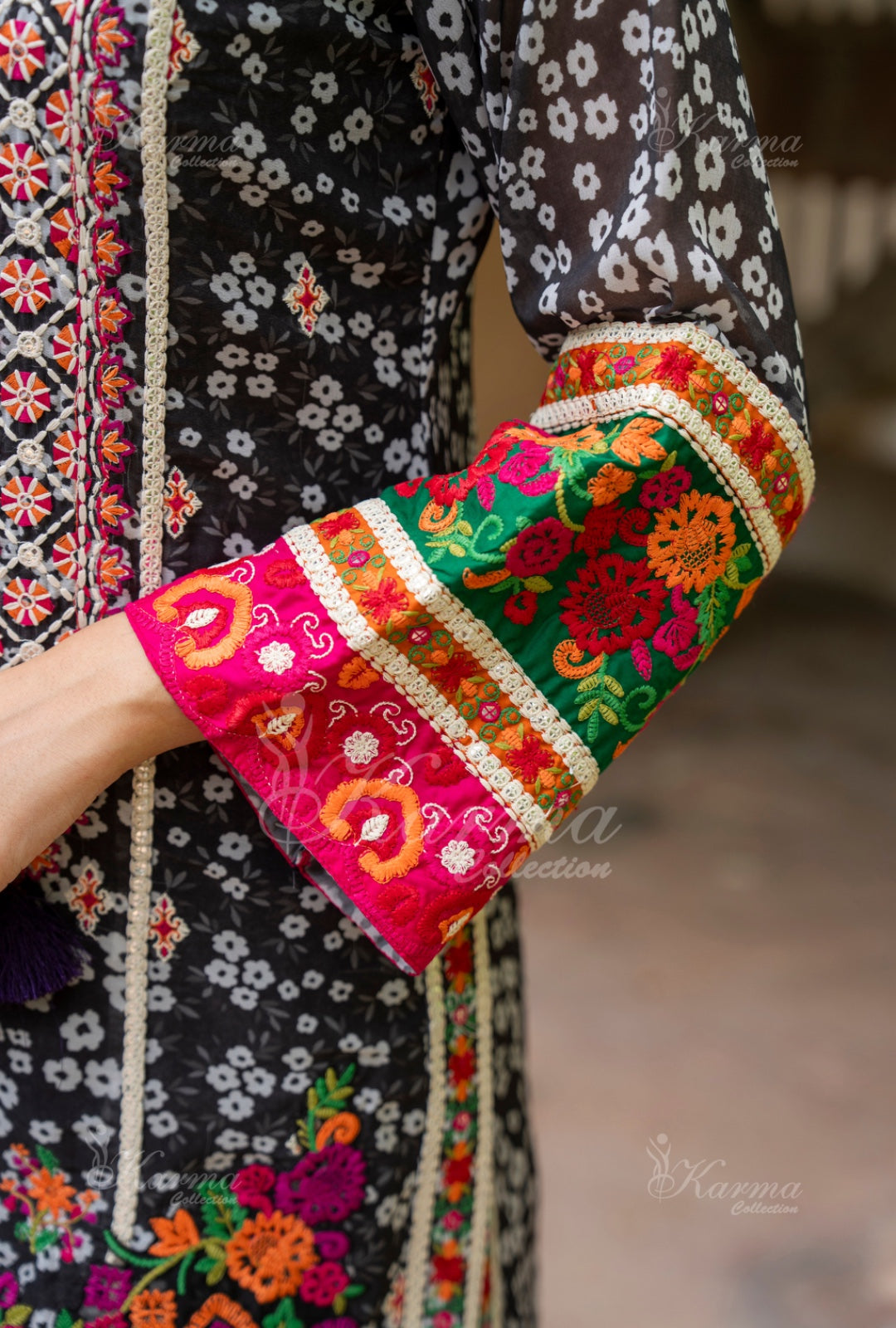 Karma Embroidered Chiffon Shirt with Matte Thread Work KNC 04