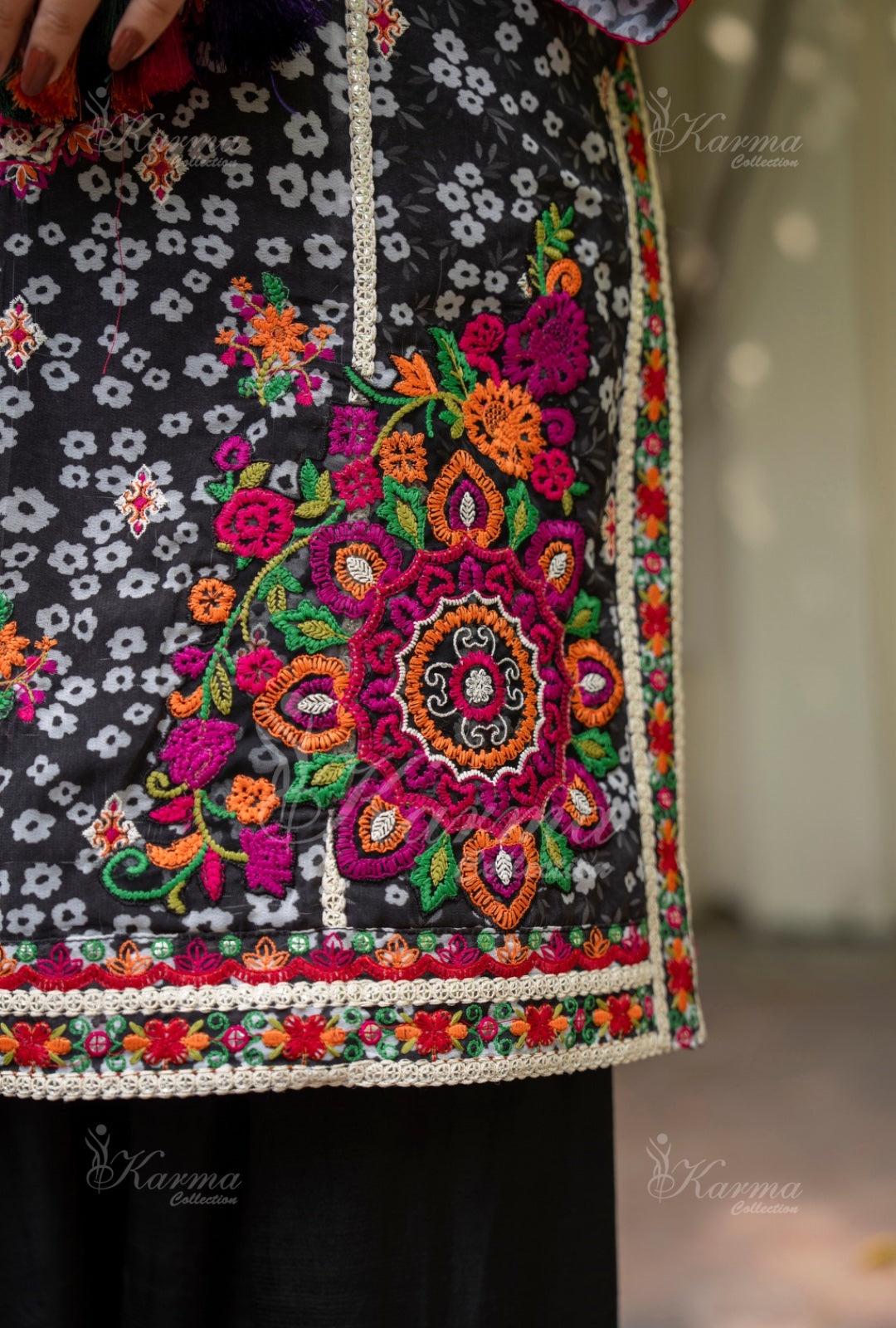 Karma Embroidered Chiffon Shirt with Matte Thread Work KNC 04