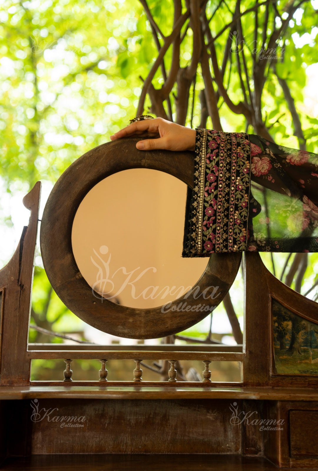 Karma Embroidered Chiffon Shirt with Matte Thread Work KNC 05