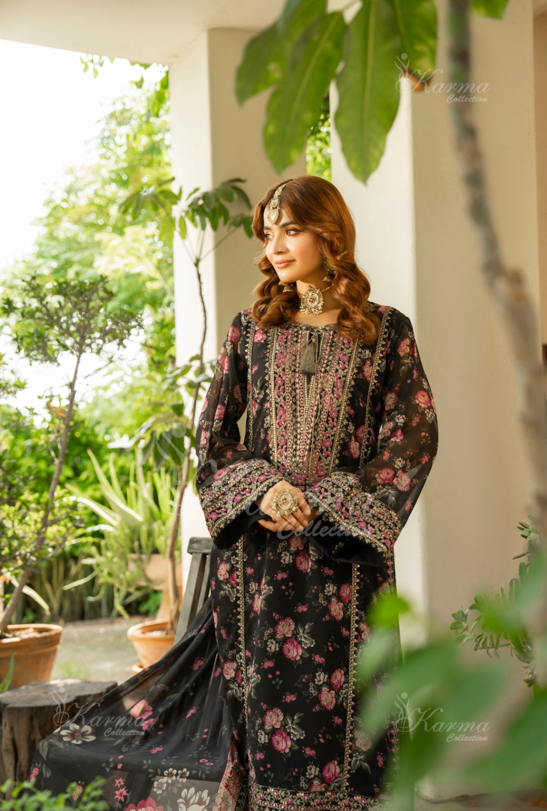 Karma Embroidered Chiffon Shirt with Matte Thread Work KNC 05