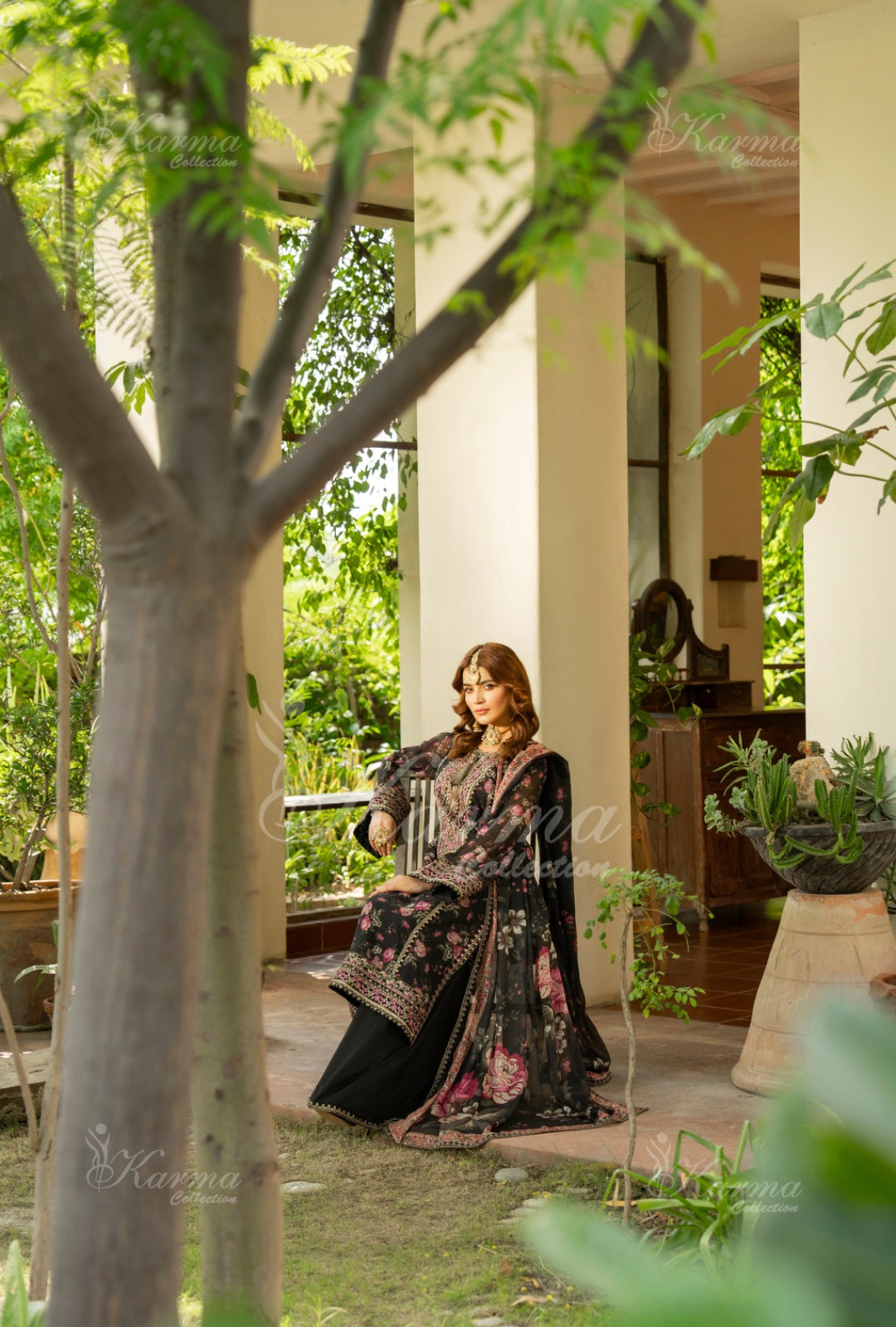 Karma Embroidered Chiffon Shirt with Matte Thread Work KNC 05