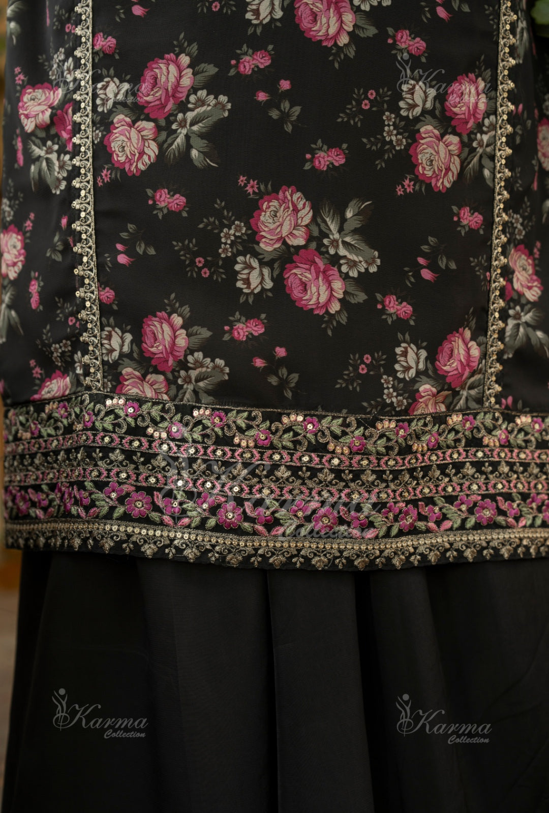 Karma Embroidered Chiffon Shirt with Matte Thread Work KNC 05