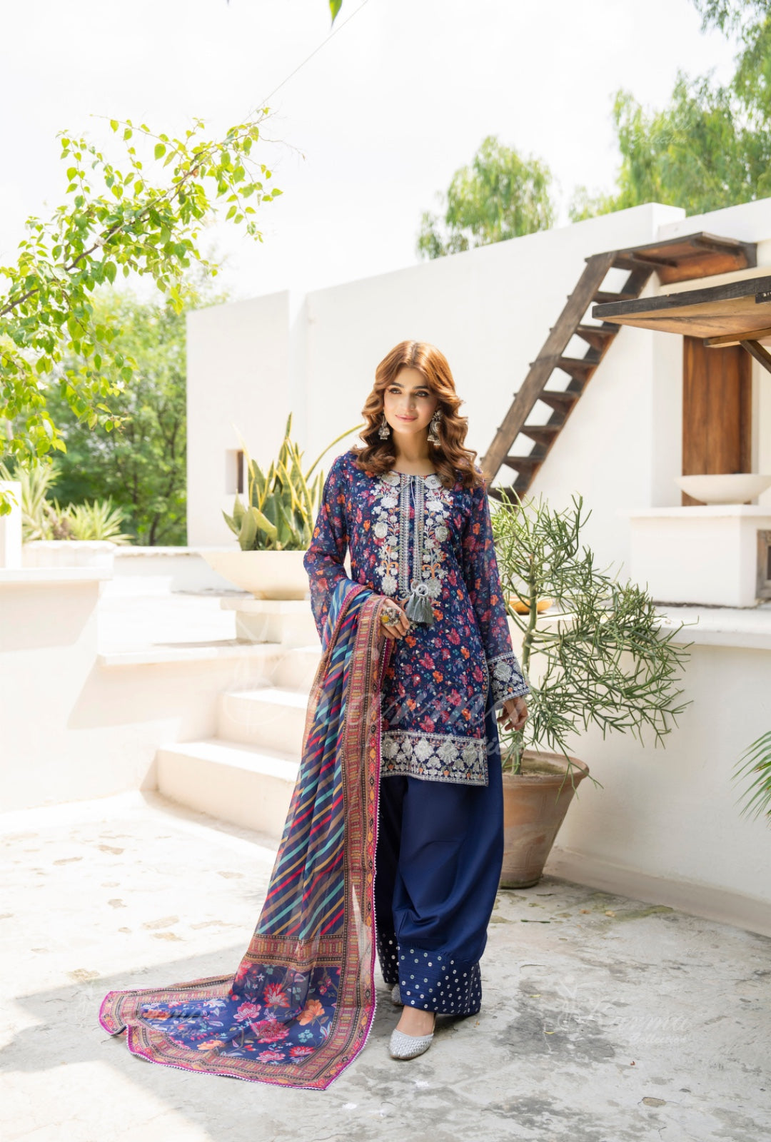 Karma Embroidered Chiffon Shirt with Matte Thread Work KNC 06