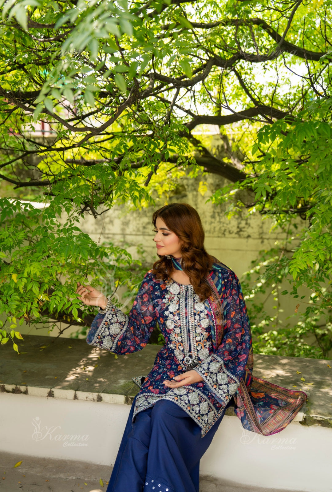 Karma Embroidered Chiffon Shirt with Matte Thread Work KNC 06