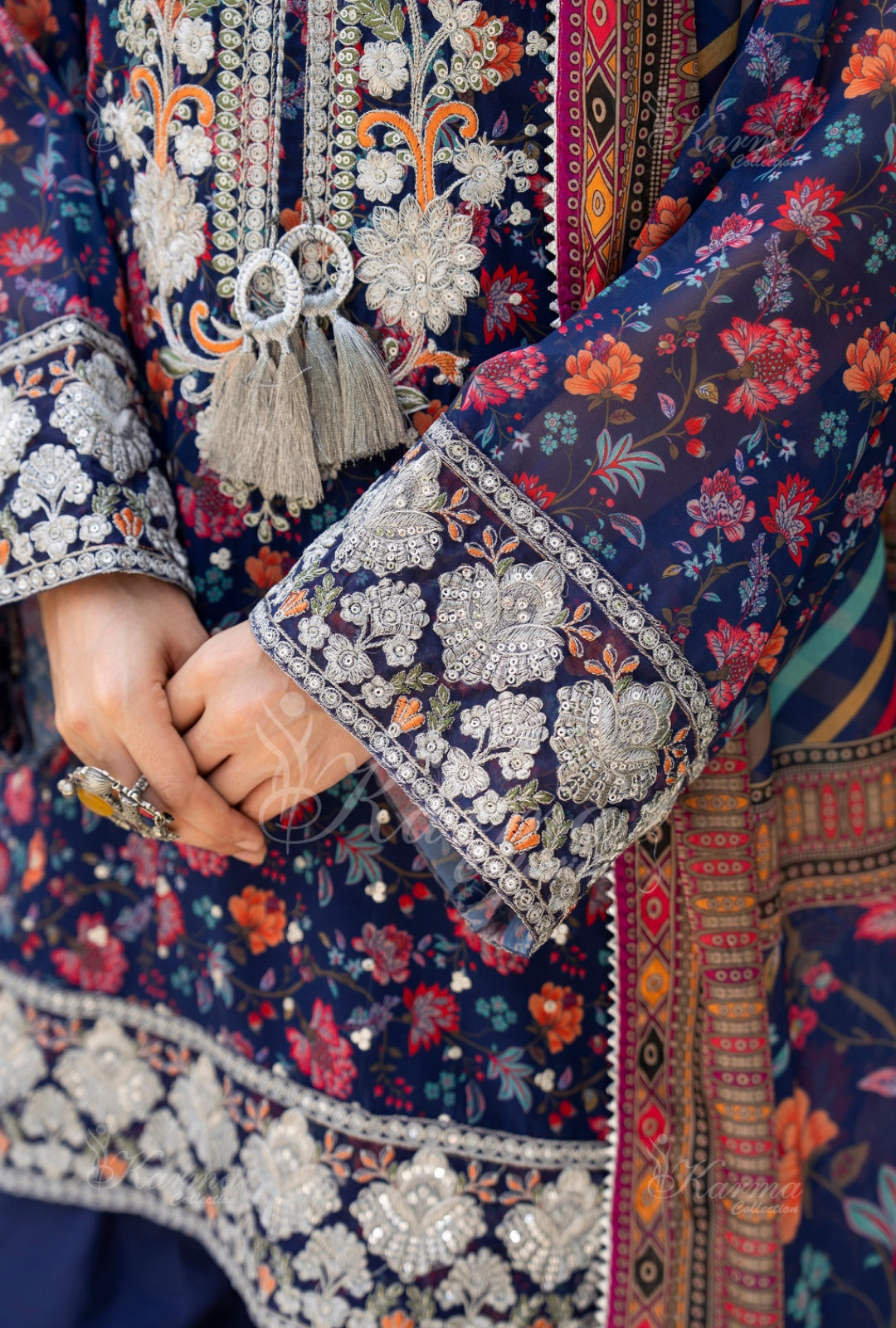 Karma Embroidered Chiffon Shirt with Matte Thread Work KNC 06