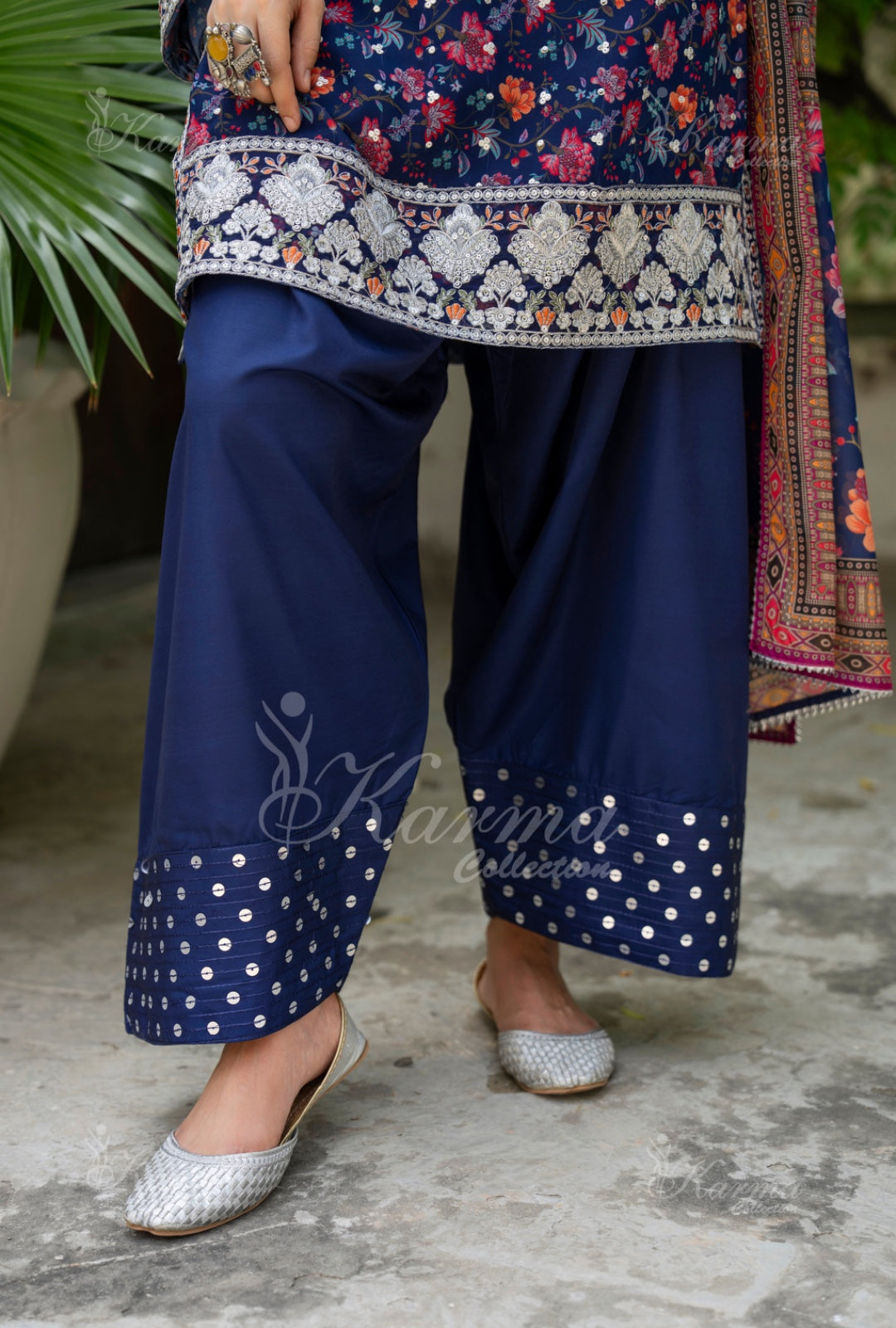 Karma Embroidered Chiffon Shirt with Matte Thread Work KNC 06