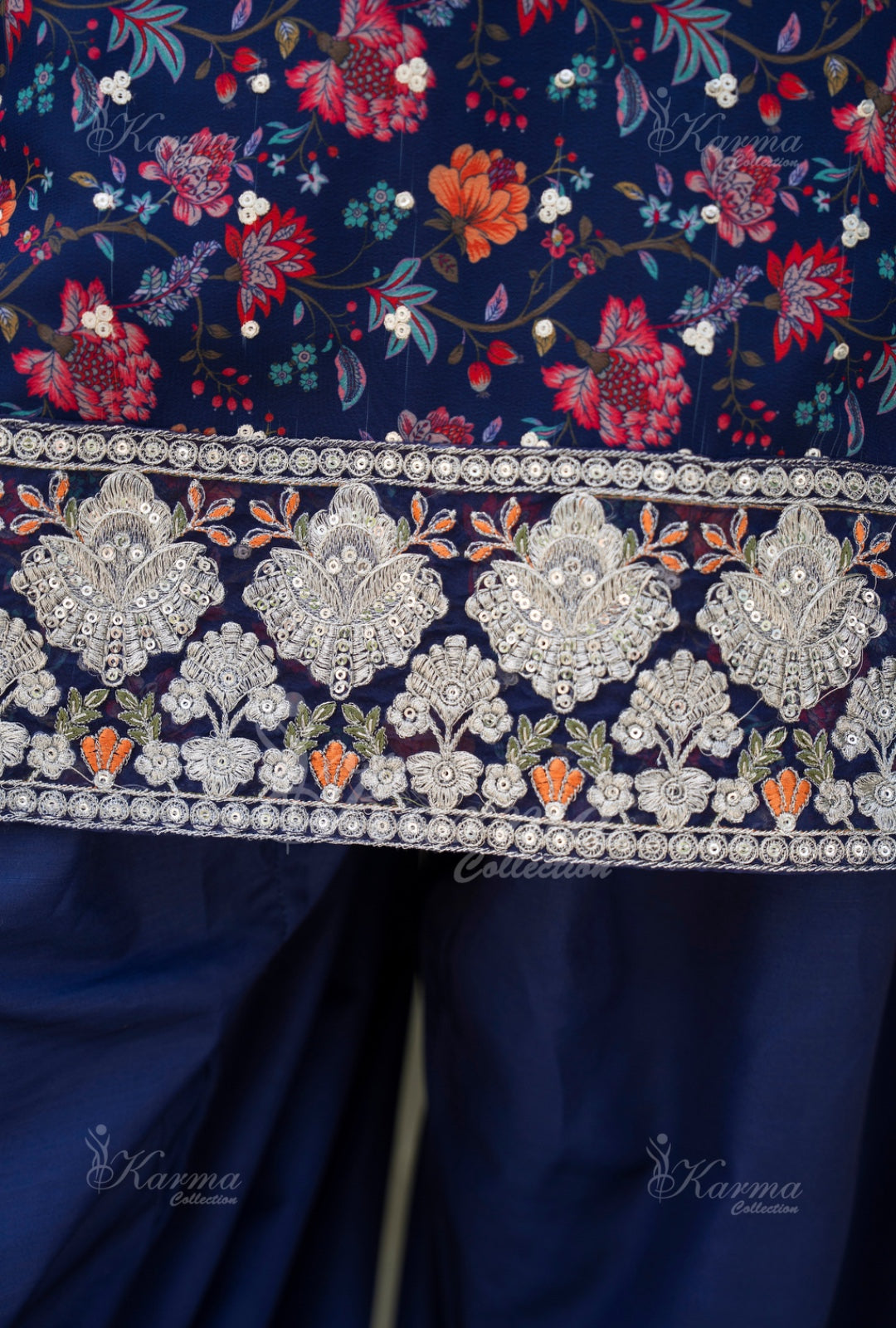 Karma Embroidered Chiffon Shirt with Matte Thread Work KNC 06