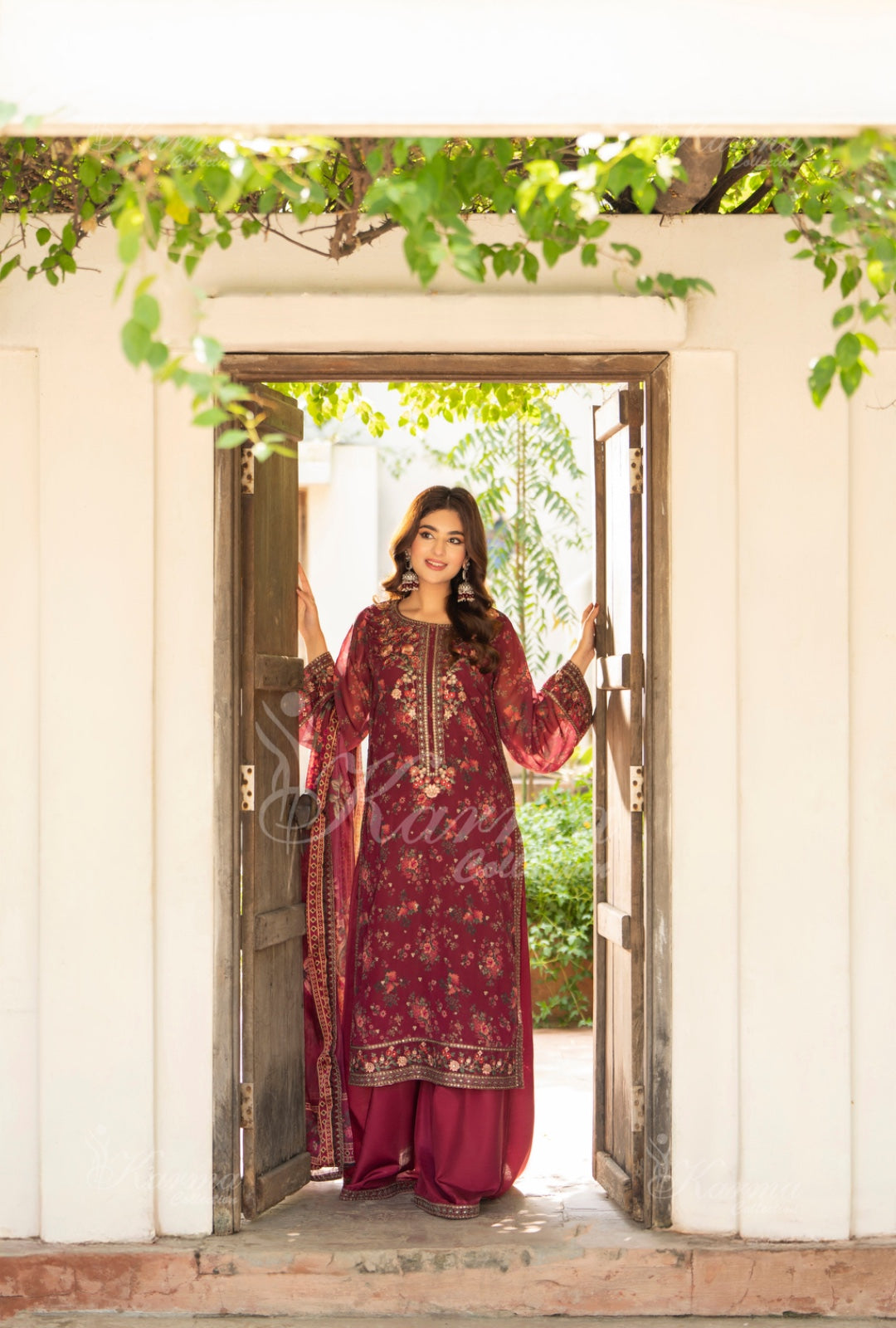 Karma Embroidered Chiffon Shirt with Matte Thread Work KNC 07