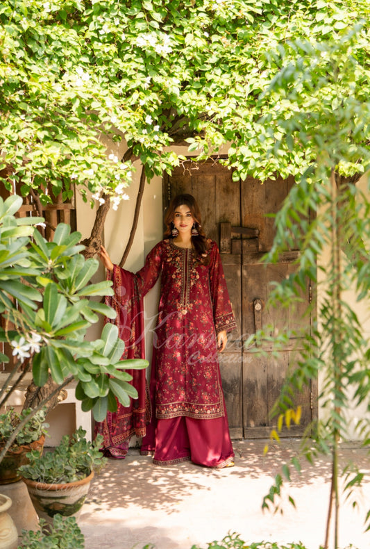 Karma Embroidered Chiffon Shirt with Matte Thread Work KNC 07