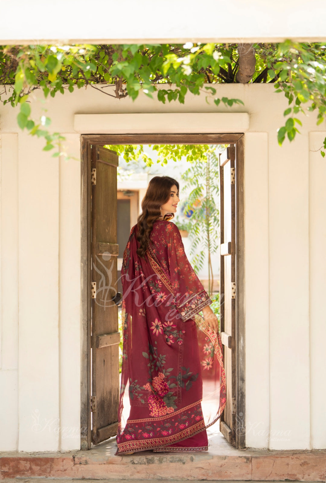 Karma Embroidered Chiffon Shirt with Matte Thread Work KNC 07