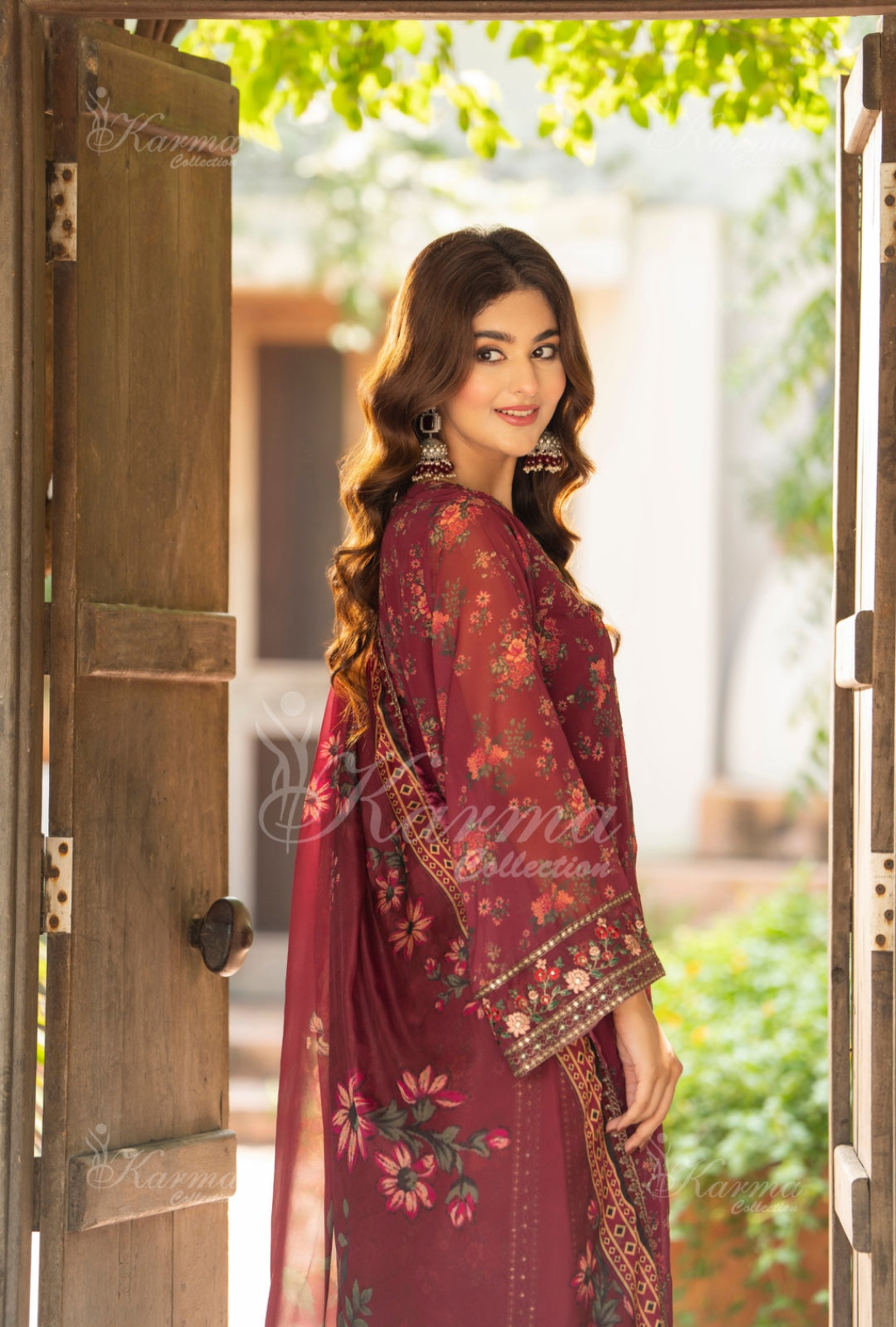 Karma Embroidered Chiffon Shirt with Matte Thread Work KNC 07