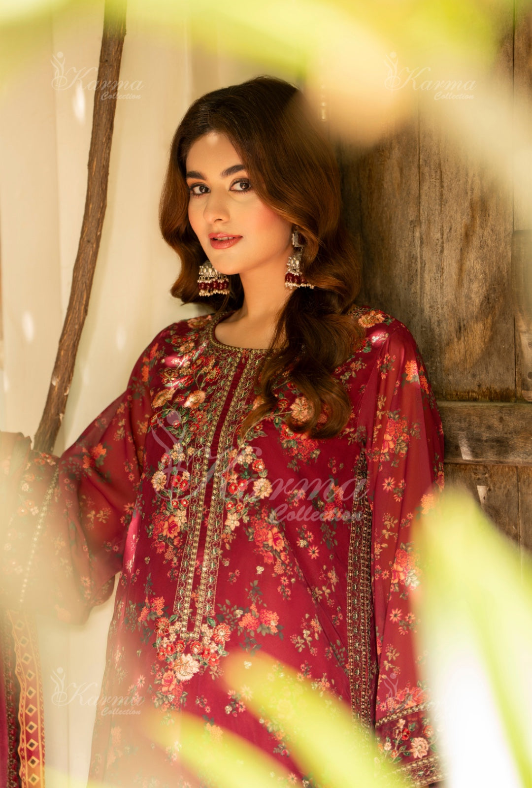 Karma Embroidered Chiffon Shirt with Matte Thread Work KNC 07