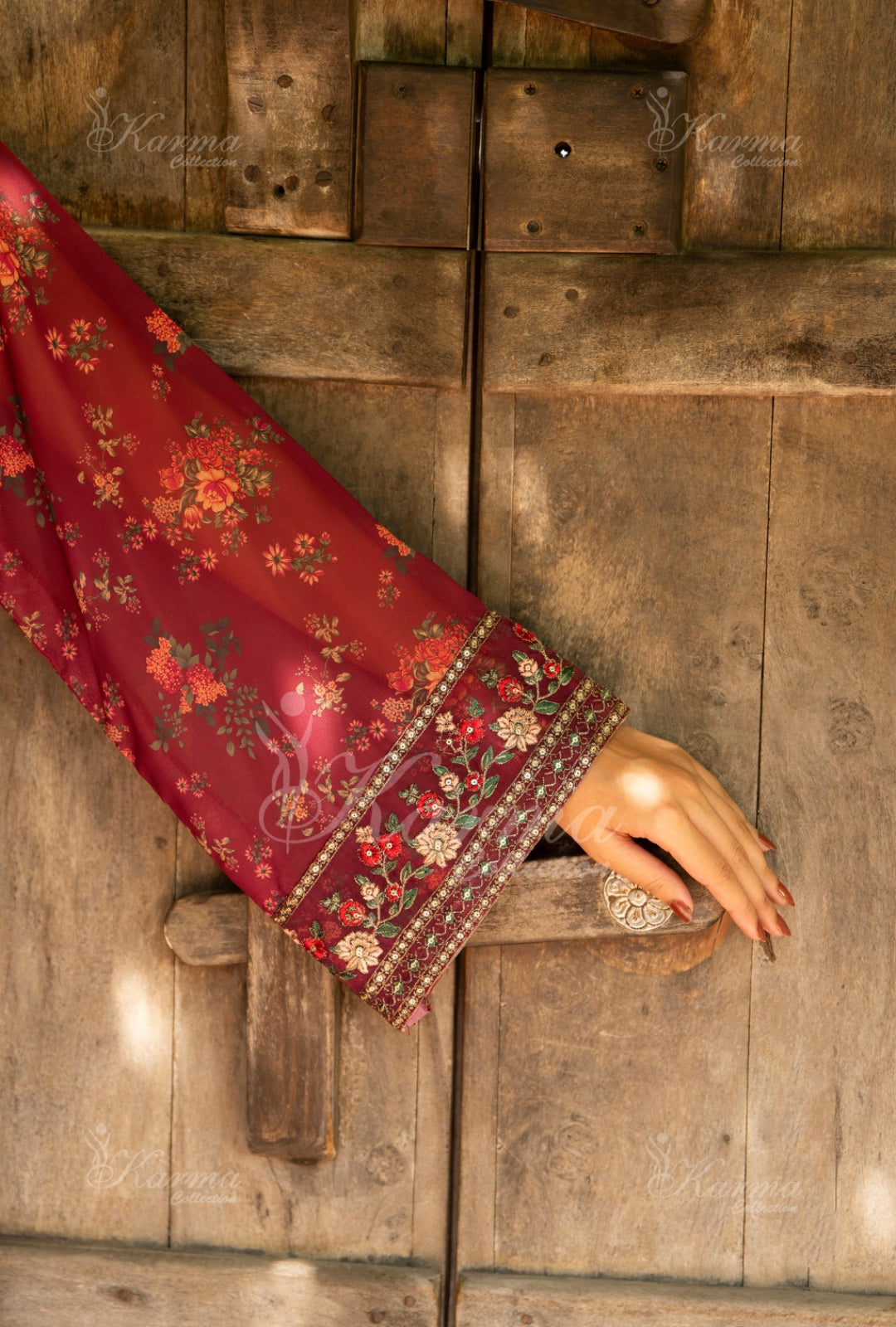 Karma Embroidered Chiffon Shirt with Matte Thread Work KNC 07