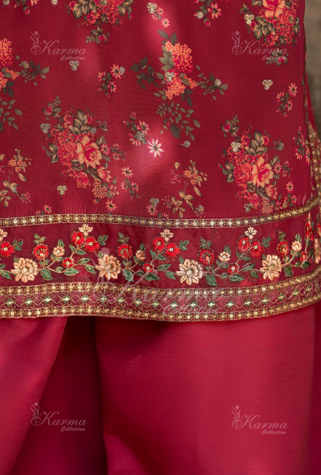 Karma Embroidered Chiffon Shirt with Matte Thread Work KNC 07