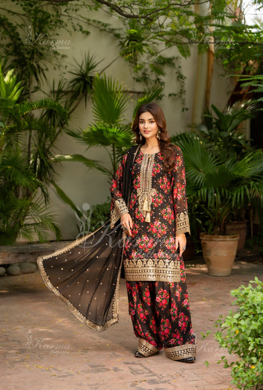 Karma Embroidered Chiffon Shirt with Matte Thread Work KNC 08