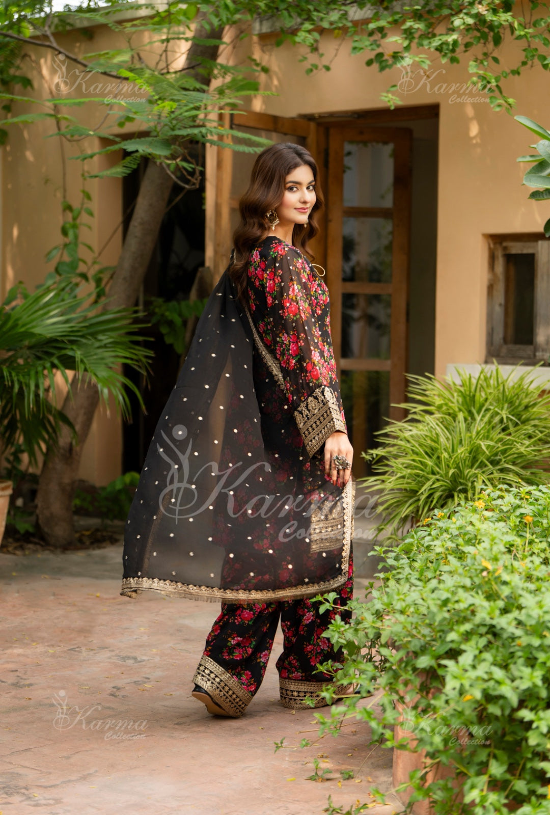 Karma Embroidered Chiffon Shirt with Matte Thread Work KNC 08