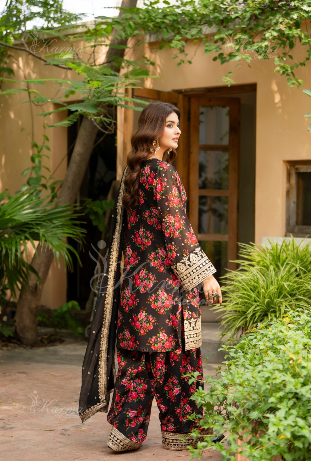 Karma Embroidered Chiffon Shirt with Matte Thread Work KNC 08