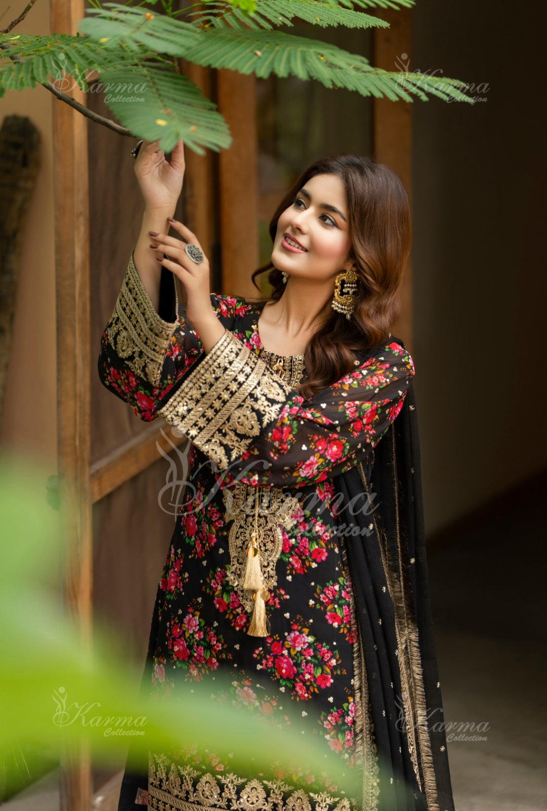 Karma Embroidered Chiffon Shirt with Matte Thread Work KNC 08