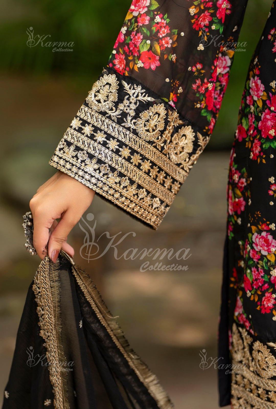 Karma Embroidered Chiffon Shirt with Matte Thread Work KNC 08