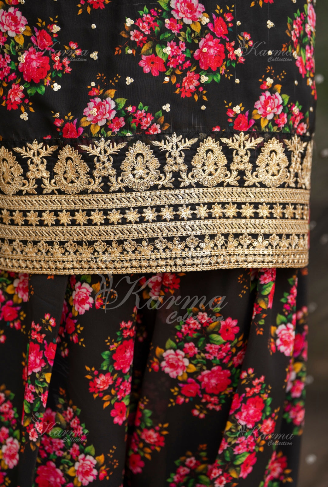 Karma Embroidered Chiffon Shirt with Matte Thread Work KNC 08