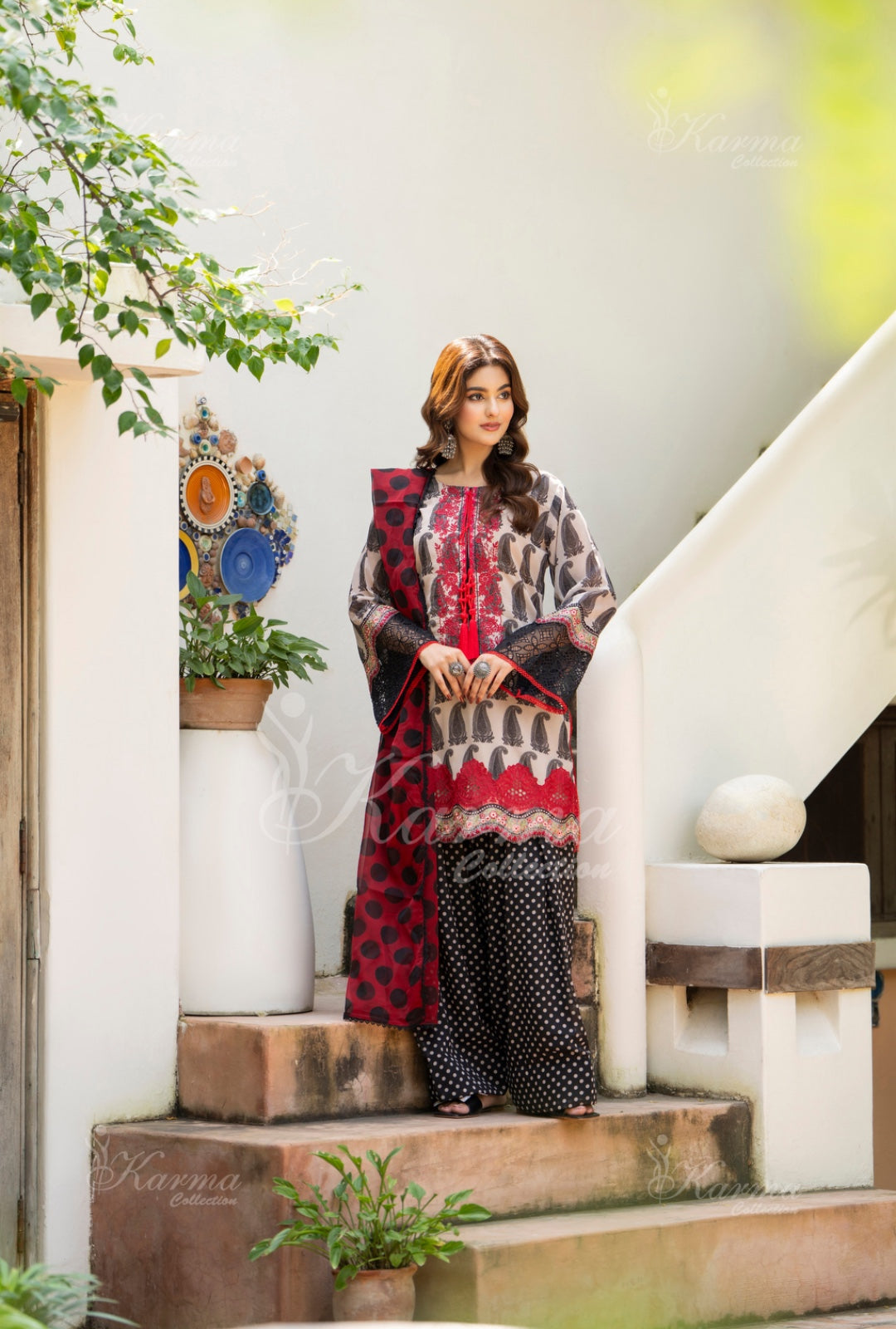 Karma Embroidered Chiffon Shirt with Matte Thread Work KNC 09