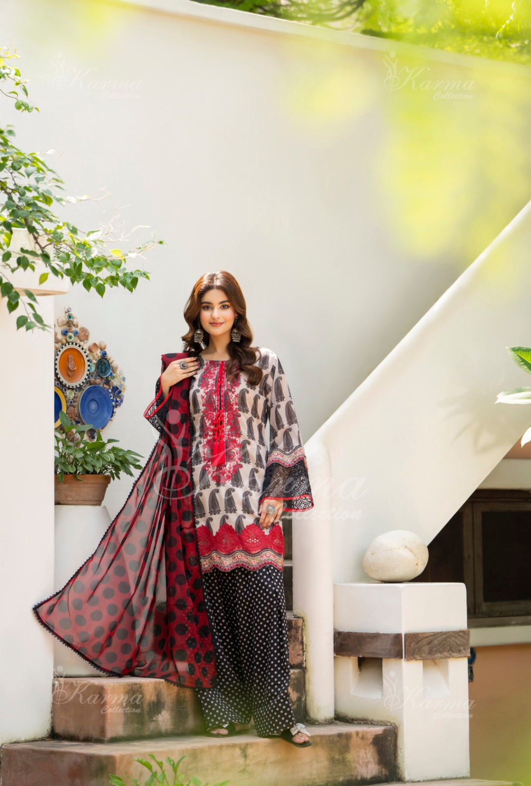 Karma Embroidered Chiffon Shirt with Matte Thread Work KNC 09