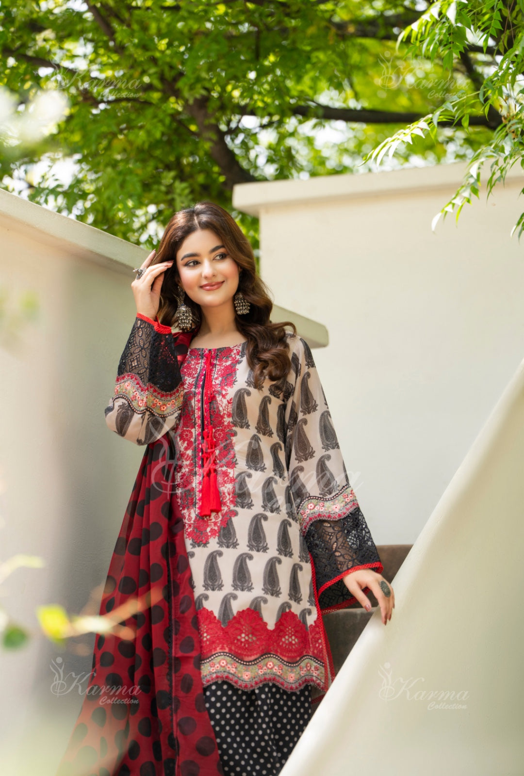 Karma Embroidered Chiffon Shirt with Matte Thread Work KNC 09