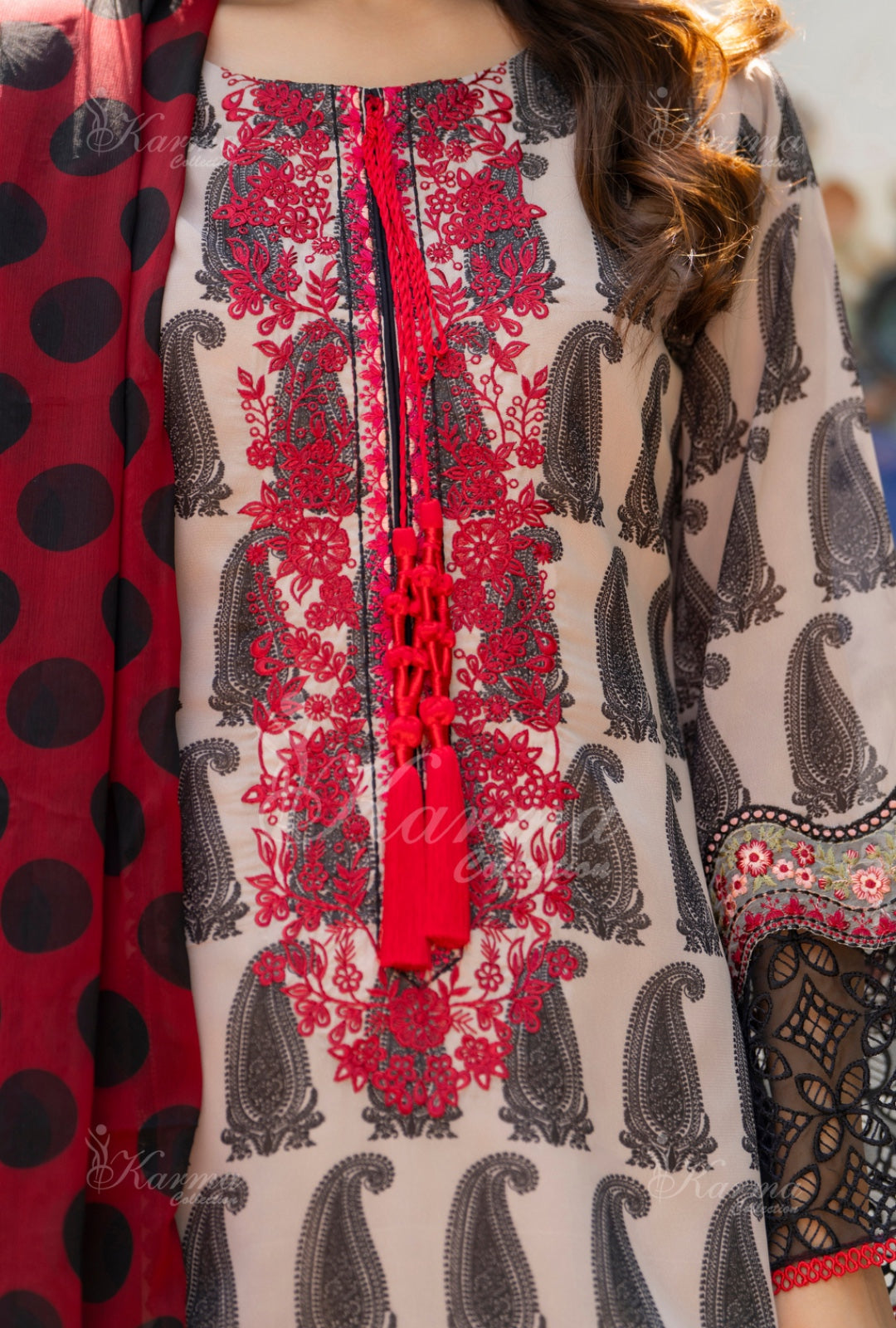 Karma Embroidered Chiffon Shirt with Matte Thread Work KNC 09