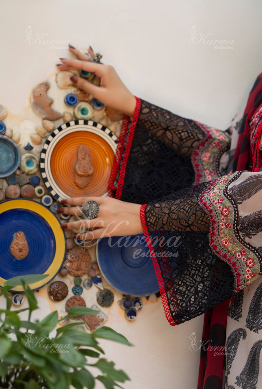 Karma Embroidered Chiffon Shirt with Matte Thread Work KNC 09