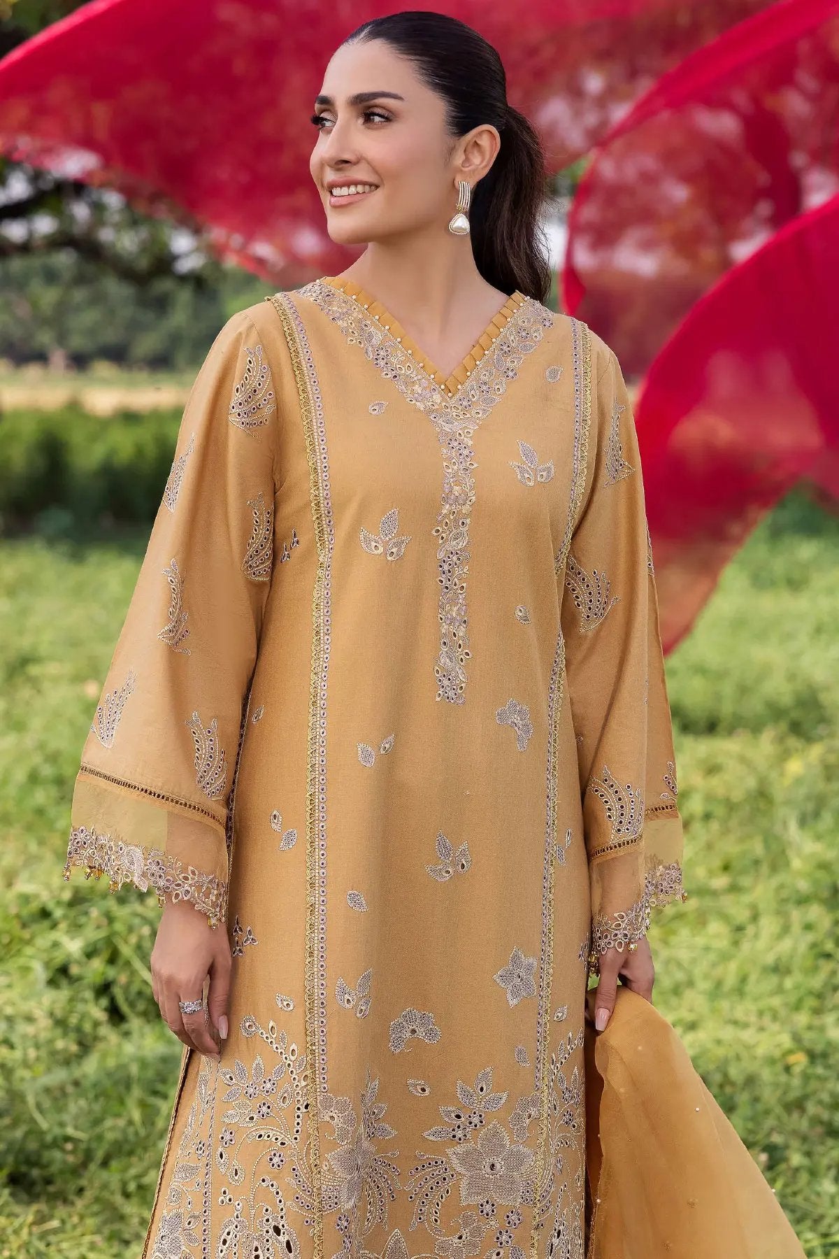 SIMRANS Heer premium 3 piece mummy & me Ledies Eid Mustard outfit 1027